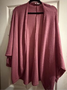 Open-Front Waffle Knit Cardigan - Dusty Rose - #003